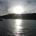Looking to the starboard toward the setting sun above the Harford Pier at Port San Luis.