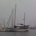 A beautiful ketch rigged sailboat in SB Harbor