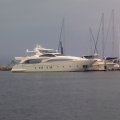 A huge yacht parked in SB Harbor