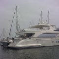 Closeup of the huge yacht parked in SB Harbor
